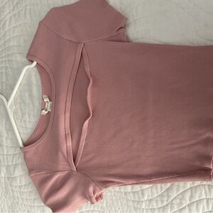 Bozzolo Dusty Pink Ribbed Short Sleeve Top